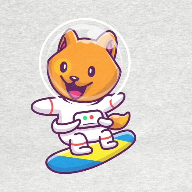 Cute Cat Astronaut Surfing In Space Cartoon by Catalyst Labs